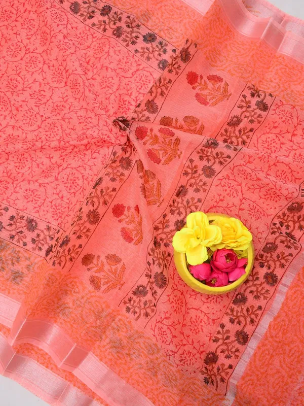 Varnika_Peach_Kota_Doria_Block_Print_Saree