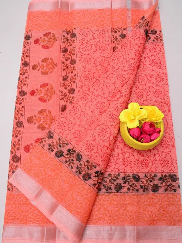 Varnika_Peach_Kota_Doria_Block_Print_Saree