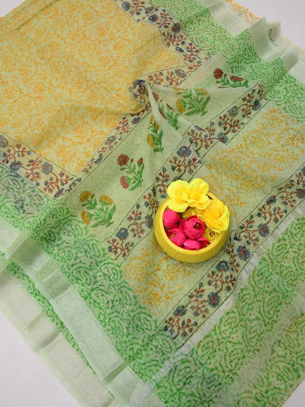 Varnika_Yellow_Kota_Doria_Block_Print_Saree