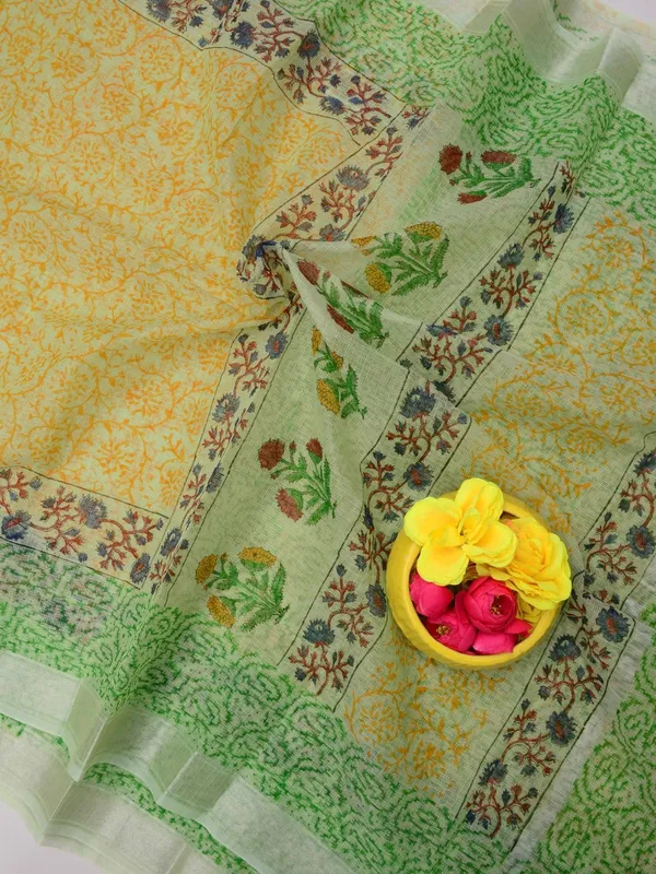 Varnika_Yellow_Kota_Doria_Block_Print_Saree