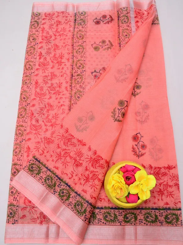 Varnika_Blockprint_Kota_Doria_Peach_Saree