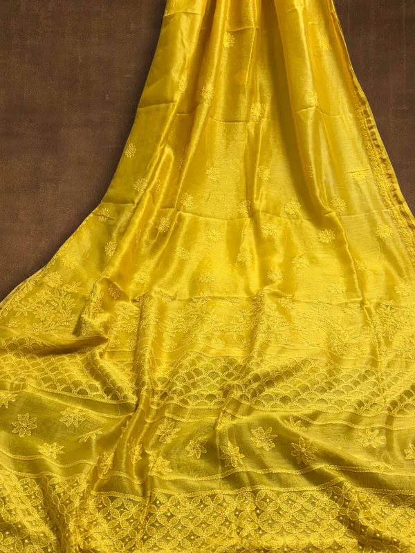 Novara_Chikankari_Pure_Chanderi_Silk_Saree_Yellow