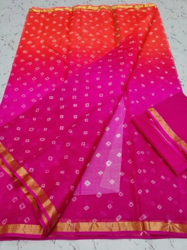 Noor_Bandhej_Pure_Kota_Silk_Saree_Pink_Orange