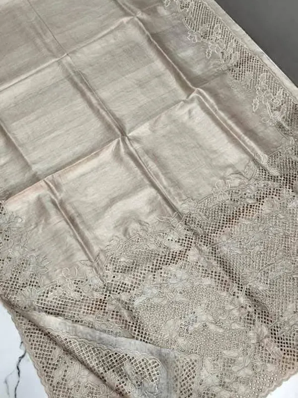 Silkmark_Certified_Tussar_Silk_Warm_Beige_Cutwork_Saree