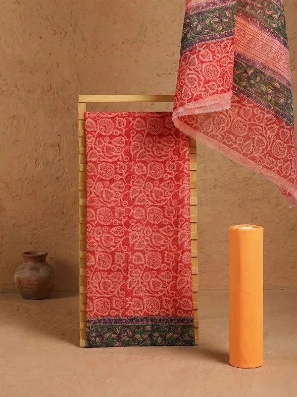 Avi_Roop_Blockprint_Pure_Kota_Doria_Suit_Coral_Red