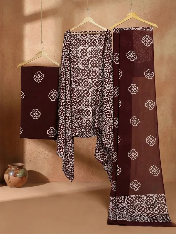 Aavya_Pure_Mul_Cotton_Wax_Batik_Suit_Dark_Brown