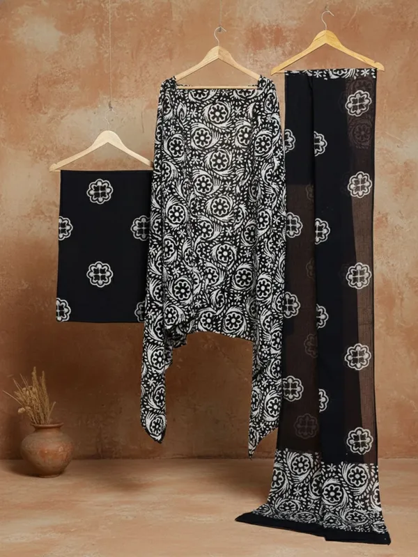 Aavya_Pure_Mul_Cotton_Wax_Batik_Suit_Black_&_White