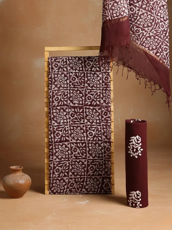 Rooh_Rang_Kota_Doria_Wax_Batik_Suit_Choco_Brown