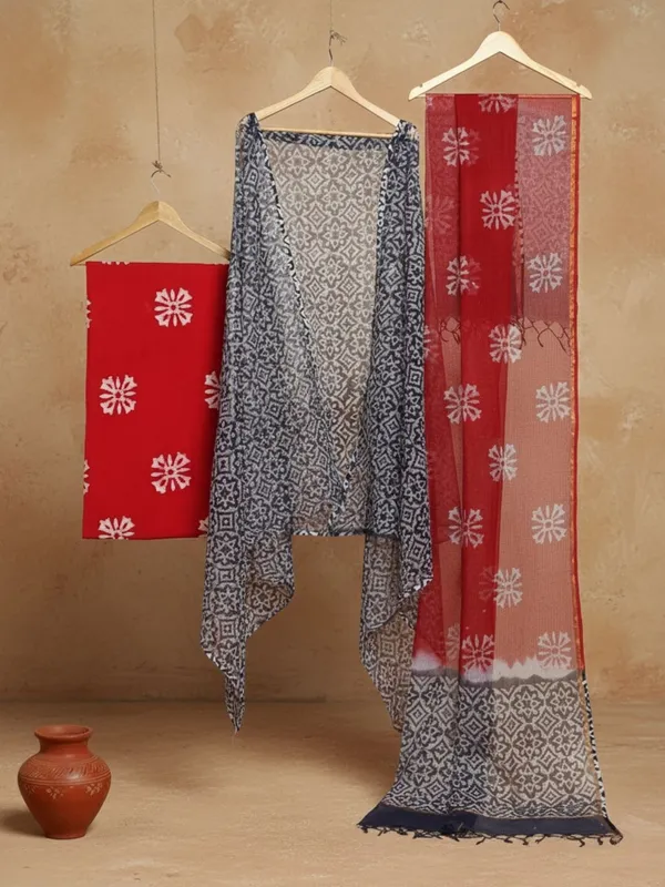 Rooh_Rang_Kota_Doria_Wax_Batik_Suit_Blue_&_Red