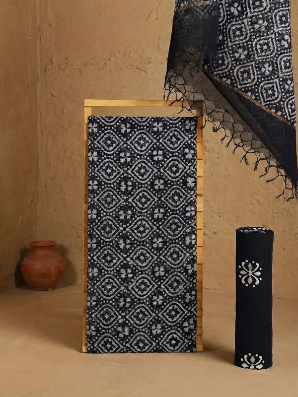 Rooh_Rang_Kota_Doria_Wax_Batik_Suit_Dark_Black
