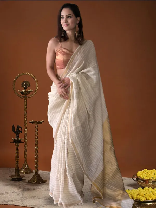 Noor-e-Linen_Off_White_Zari_Weaving_Saree