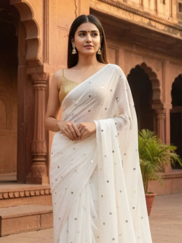 Gini_Baani_Pure_Mul_Cotton_Sequin_White_Saree