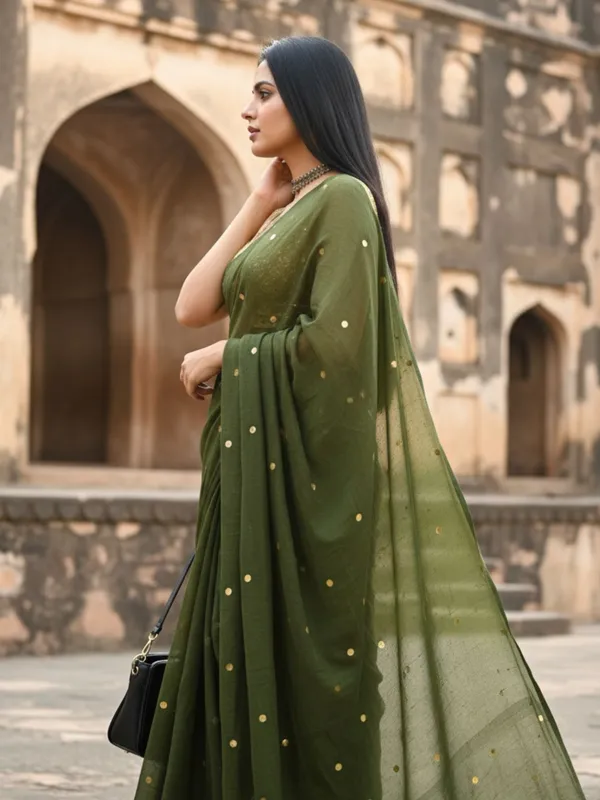 Gini_Baani_Pure_Mul_Cotton_Sequin_Bottle_Green_Saree