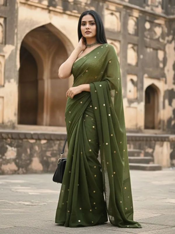 Gini_Baani_Pure_Mul_Cotton_Sequin_Bottle_Green_Saree