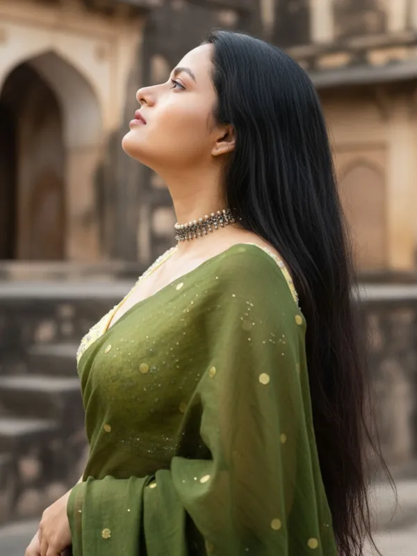 Gini_Baani_Pure_Mul_Cotton_Sequin_Bottle_Green_Saree