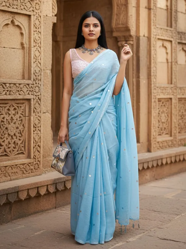 Gini_Baani_Pure_Mul_Cotton_Sequin_Sky_Blue_Saree