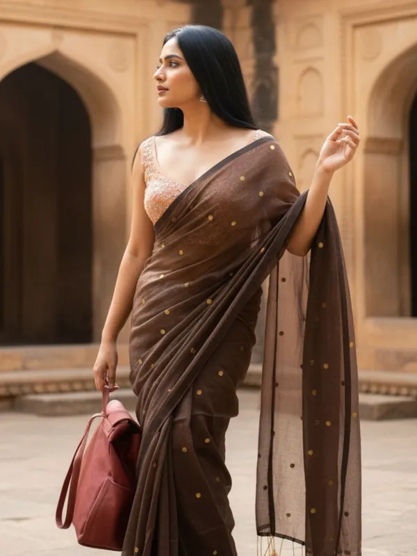 Gini_Baani_Pure_Mul_Cotton_Sequin_Brown_Saree