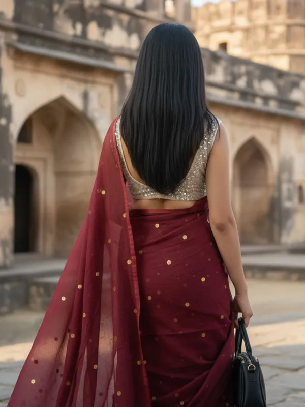 Gini_Baani_Pure_Mul_Cotton_Sequin_Bold_Red_Saree