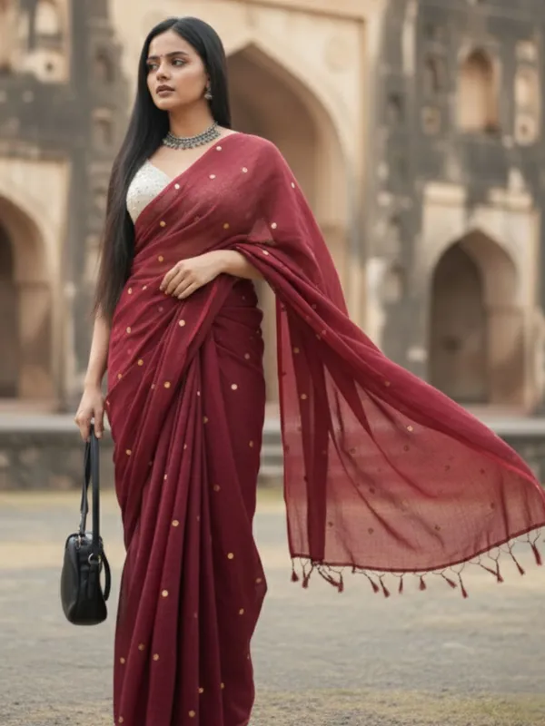 Gini_Baani_Pure_Mul_Cotton_Sequin_Bold_Red_Saree