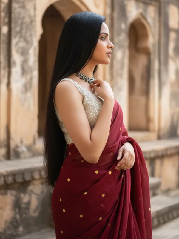 Gini_Baani_Pure_Mul_Cotton_Sequin_Bold_Red_Saree