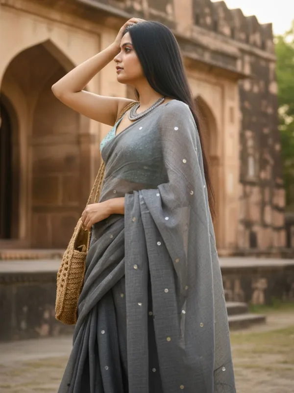 Gini_Baani_Pure_Mul_Cotton_Sequin_Gray_Saree