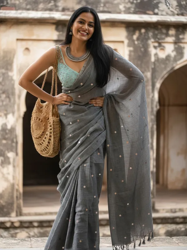 Gini_Baani_Pure_Mul_Cotton_Sequin_Gray_Saree