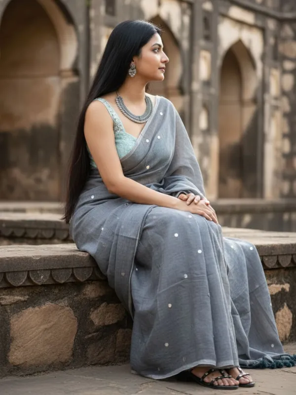 Gini_Baani_Pure_Mul_Cotton_Sequin_Gray_Saree