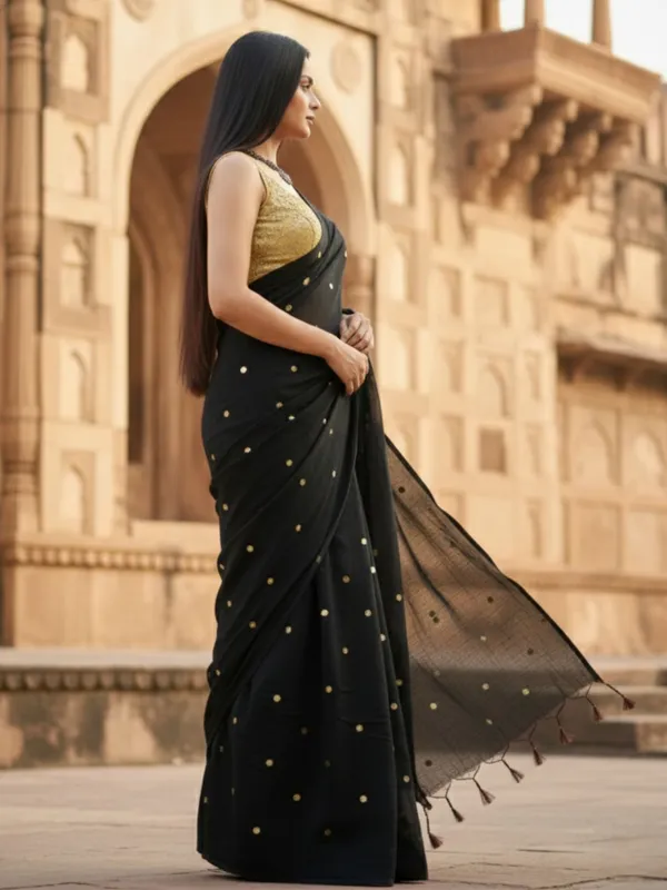 Gini_Baani_Pure_Mul_Cotton_Sequin_Black_Saree