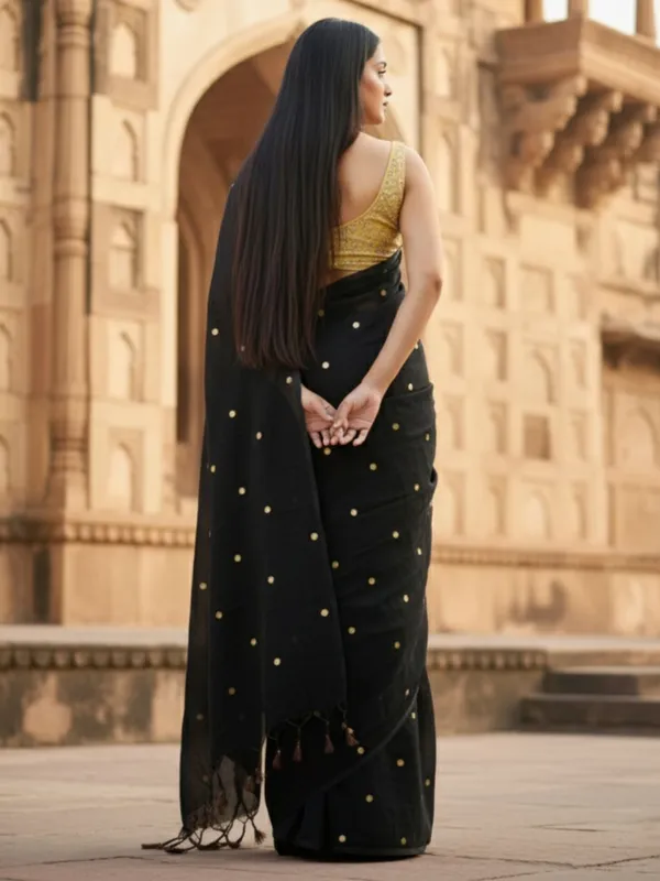 Gini_Baani_Pure_Mul_Cotton_Sequin_Black_Saree
