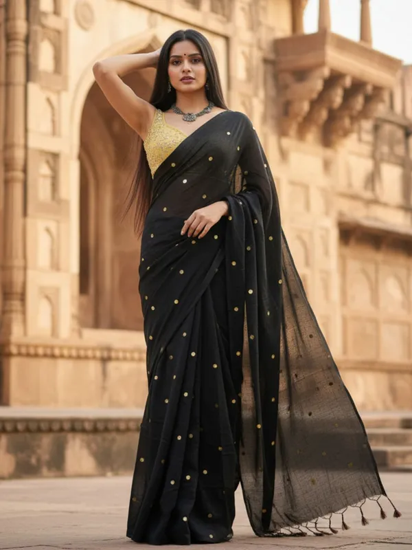 Gini_Baani_Pure_Mul_Cotton_Sequin_Black_Saree