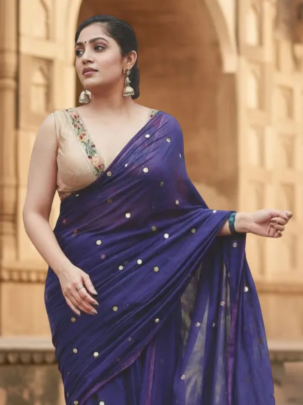 Gini_Baani_Pure_Mul_Cotton_Sequin_Navy_Blue_Saree