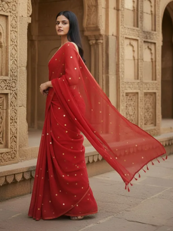 Gini_Baani_Pure_Mul_Cotton_Sequin_Red_Saree