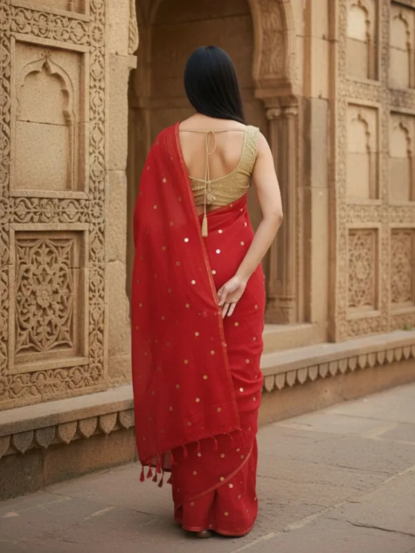 Gini_Baani_Pure_Mul_Cotton_Sequin_Red_Saree