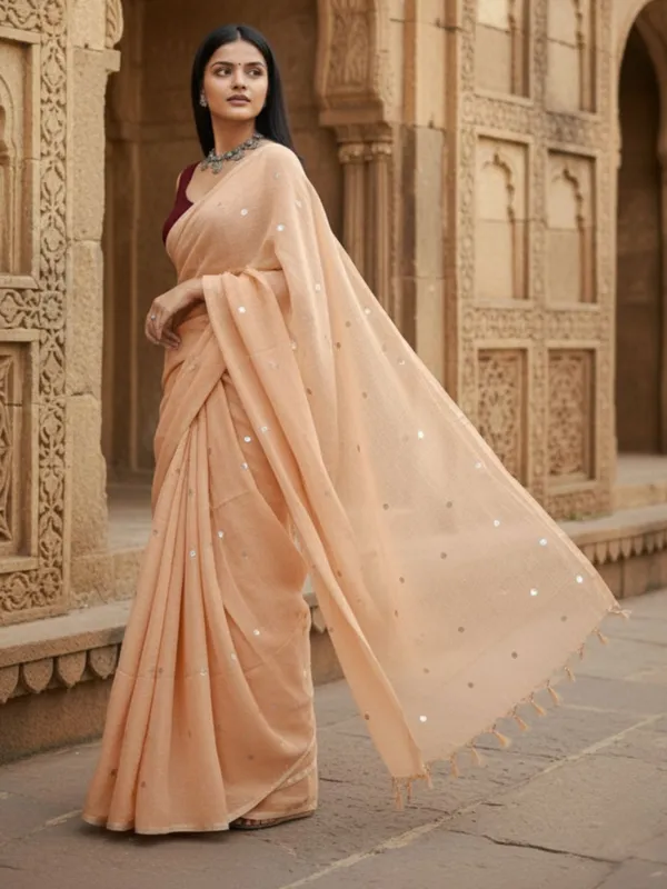Gini_Baani_Pure_Mul_Cotton_Sequin_Cream_Saree