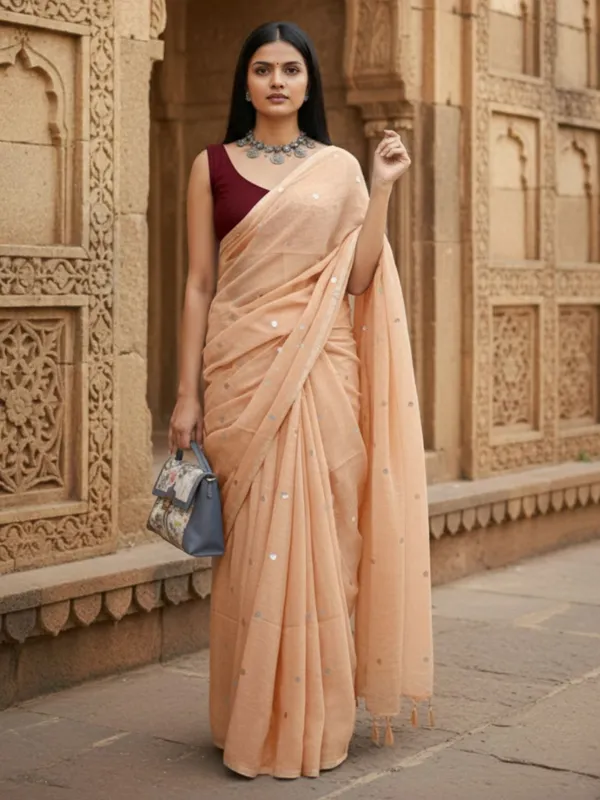 Gini_Baani_Pure_Mul_Cotton_Sequin_Cream_Saree