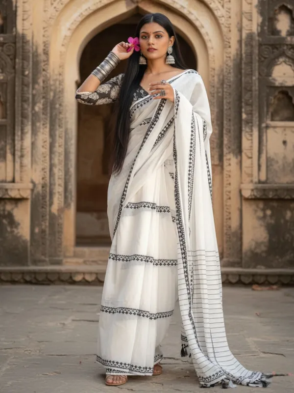 Nirmal_Pure_Khadi_Cotton_Weaving_Saree_White