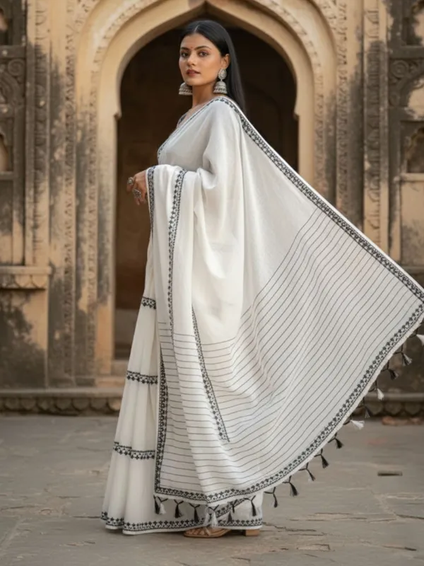Nirmal_Pure_Khadi_Cotton_Weaving_Saree_White