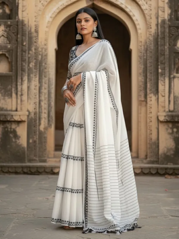Nirmal_Pure_Khadi_Cotton_Weaving_Saree_White