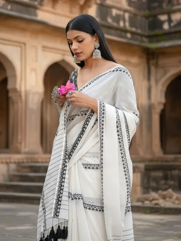 Nirmal_Pure_Khadi_Cotton_Weaving_Saree_White