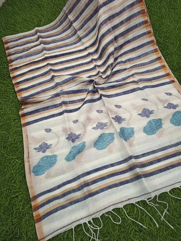 Neerja_Pure_Linen_Hand_Weaving_Saree_Off_White