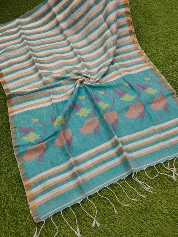 Neerja_Pure_Linen_Hand_Weaving_Saree_Blue