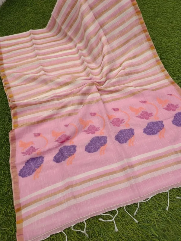 Neerja_Pure_Linen_Hand_Weaving_Saree_Pink