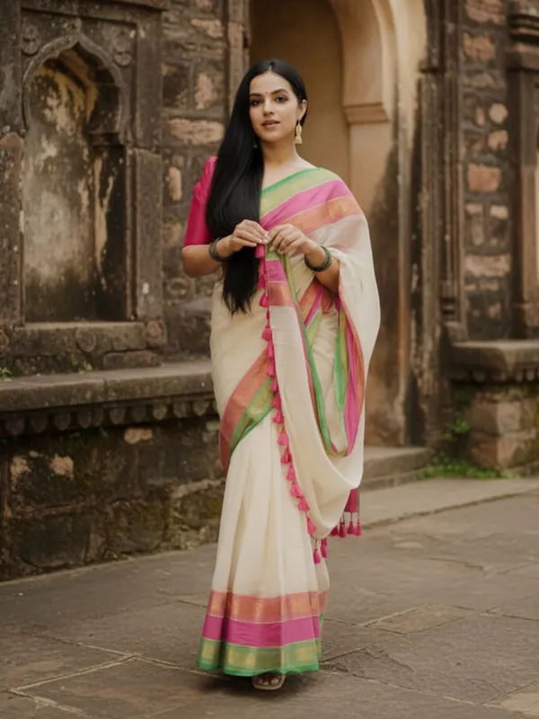 Parijat_Pure_Mul_Cotton_Off_White_Saree