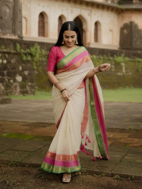 Parijat_Pure_Mul_Cotton_Off_White_Saree