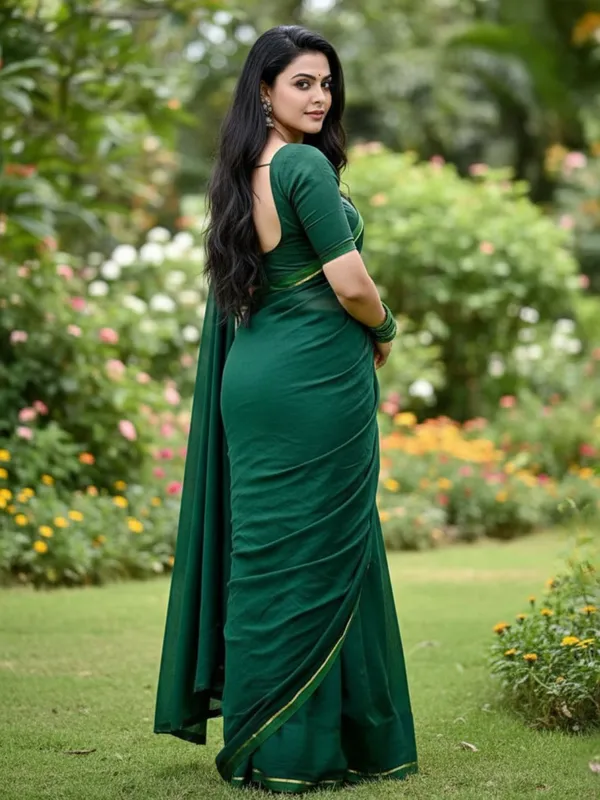 Parijat_Pure_Mul_Cotton_Dark_Green_Saree