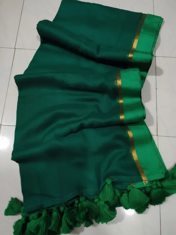 Parijat_Pure_Mul_Cotton_Dark_Green_Saree