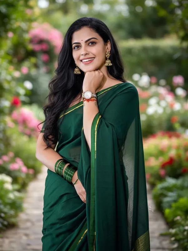 Parijat_Pure_Mul_Cotton_Dark_Green_Saree