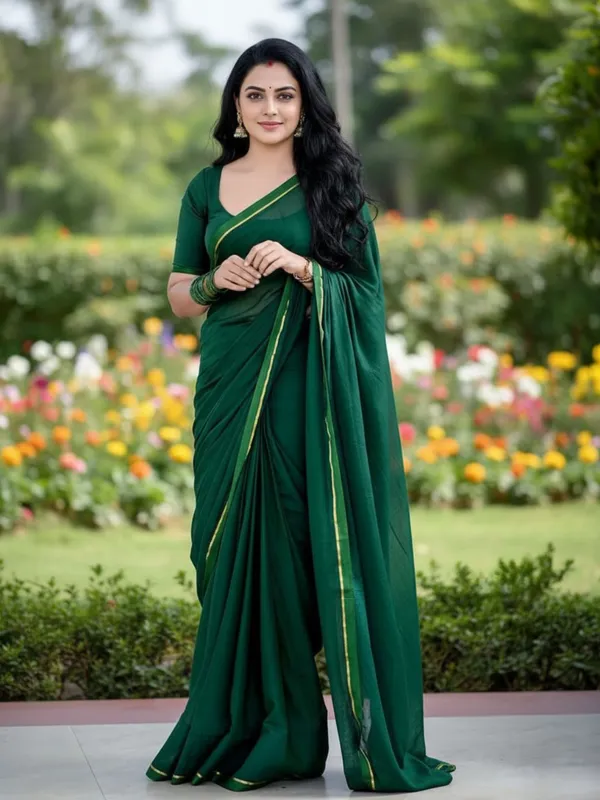 Parijat_Pure_Mul_Cotton_Dark_Green_Saree