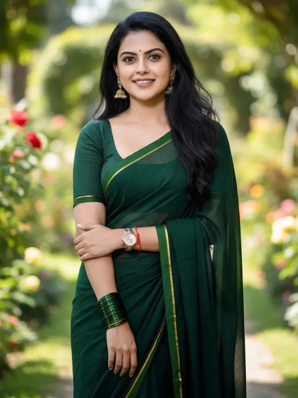 Parijat_Pure_Mul_Cotton_Dark_Green_Saree