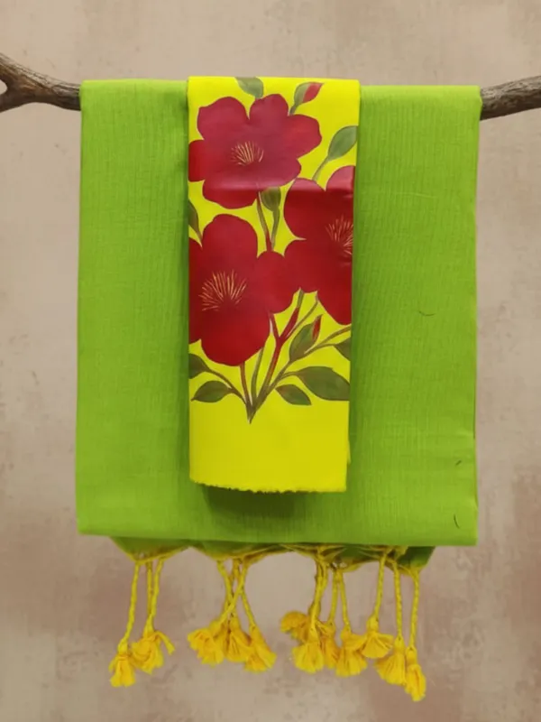 Chitrika_Pure_Khadi_Cotton_Handloom_Saree_Parrot_Green
